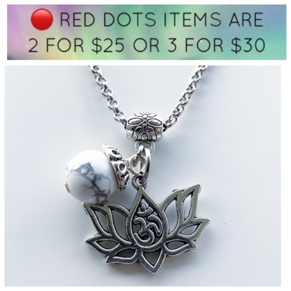 Silverskylight Jewelry - 🔴lotus flower necklace howlite gemstone om sign steel chain boho bead necklace